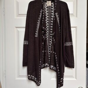 Haute Project Los Angeles Embroidered Cardigan Brown Boho L Festival Lightweight